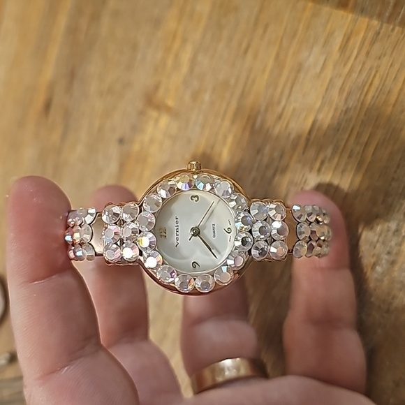 Vintage Vernier AB Swarovski Crystal Cuff Bracelet Watch - Picture 2 of 10